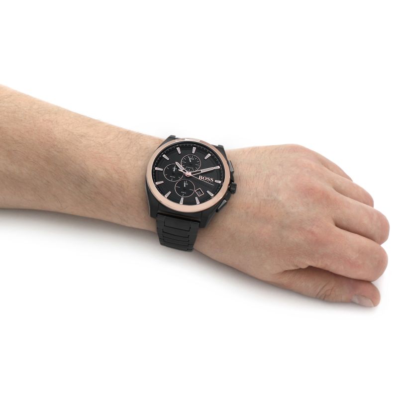 Hugo Boss Grandmaster Black Dial Black Steel Strap Watch for Men  - 1513885