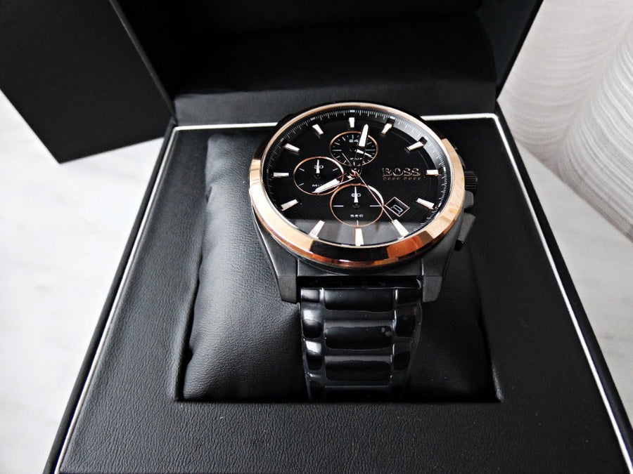 Hugo Boss Grandmaster Black Dial Black Steel Strap Watch for Men  - 1513885