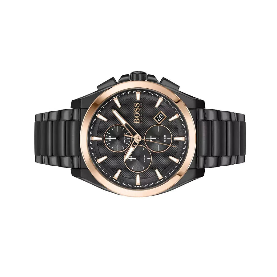 Hugo Boss Grandmaster Black Dial Black Steel Strap Watch for Men  - 1513885