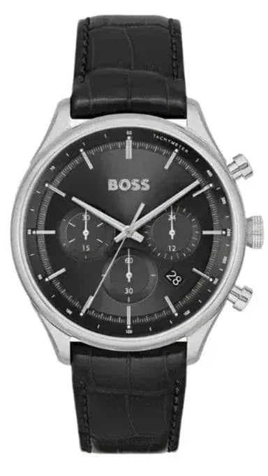 Hugo Boss Gregor Chronograph Black Dial Black Leather Strap Watch for Men - 1514049
