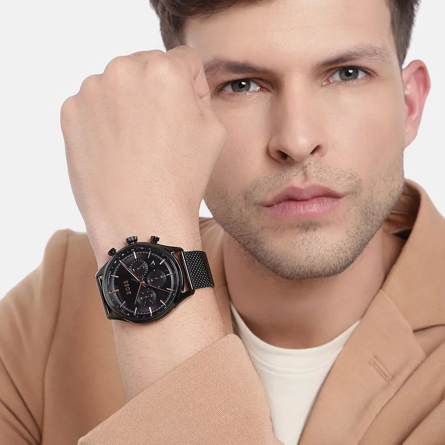 Hugo Boss Gregor Chronograph Black Dial Black Mesh Bracelet Watch For Men - 1514065