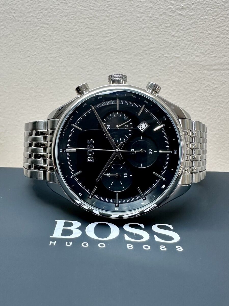 Hugo Boss Gregor Chronograph Black Dial Silver Steel Strap Watch For Men - 1514082