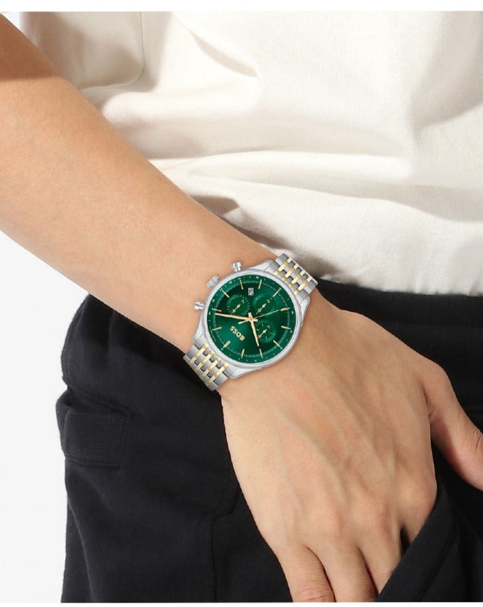 Hugo Boss Gregor Chronograph Green Dial Two Tone Steel Strap Watch For Men - 1514081