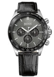 Hugo Boss Ikon Grey Dial Black Leather Strap Watch for Men - 1513177