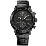 Hugo Boss Rafale Chronograph Black Dial Black Leather Strap Watch For Men - 1513389