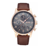 Hugo Boss Navigator Grey Dial Brown Leather Strap Watch for Men - 1513496