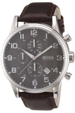 Hugo Boss Aeroliner Chronograph Quartz Grey Dial Brown Leather Strap Watch For Men - HB1512570