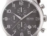 Hugo Boss Aeroliner Chronograph Quartz Grey Dial Brown Leather Strap Watch For Men - HB1512570