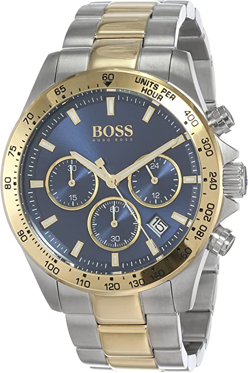 Hugo Boss Hero Blue Dial Two Tone Steel Strap Watch for Men - 1513767