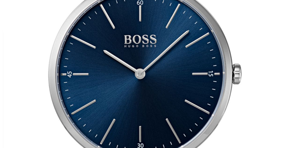 Hugo Boss Horizon Blue Dial Grey Leather Strap Watch for Men - 1513539
