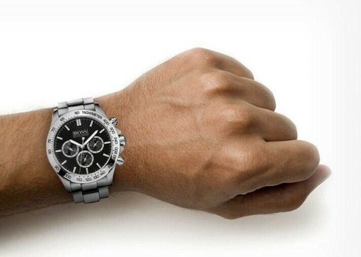 Hugo Boss Ikon Black Dial Silver Steel Strap Watch for Men - 1512965