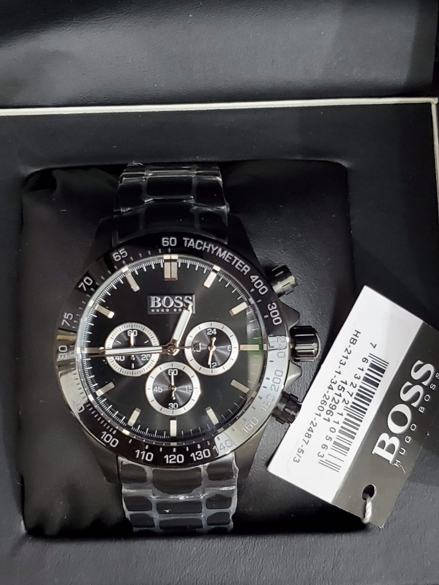 Hugo Boss Ikon Black Dial Silver Steel Strap Watch for Men - 1512965