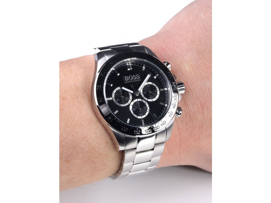 Hugo Boss Ikon Black Dial Silver Steel Strap Watch for Men - 1512965