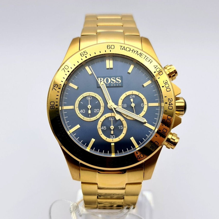 Hugo Boss Ikon Blue Dial Gold Steel Strap Watch for Men - 1513340