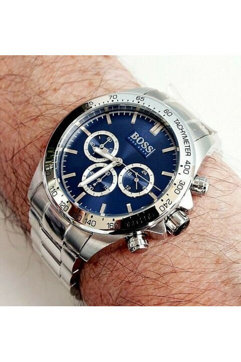 Hugo Boss Ikon Blue Dial Silver Steel Strap Watch for Men - 1512963