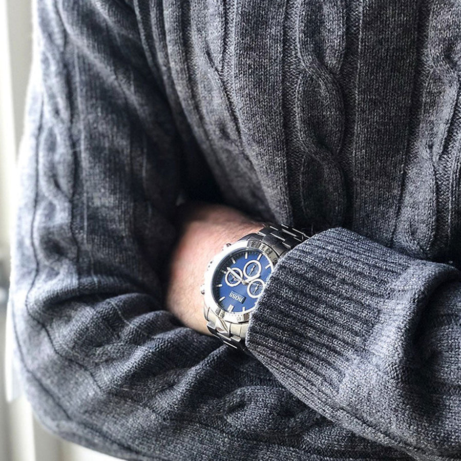 Hugo Boss Ikon Blue Dial Silver Steel Strap Watch for Men - 1512963