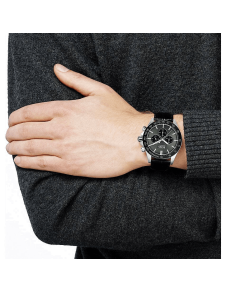 Hugo Boss Ikon Grey Dial Black Leather Strap Watch for Men - 1513177