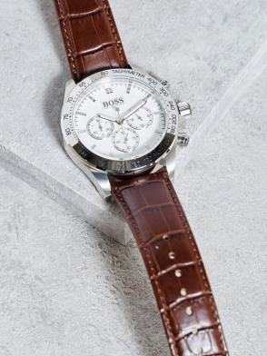 Hugo Boss Ikon White Dial Brown Leather Strap Watch for Men - 1513175