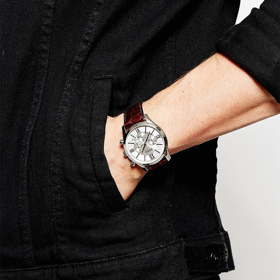 Hugo Boss Ikon White Dial Brown Leather Strap Watch for Men - 1513175