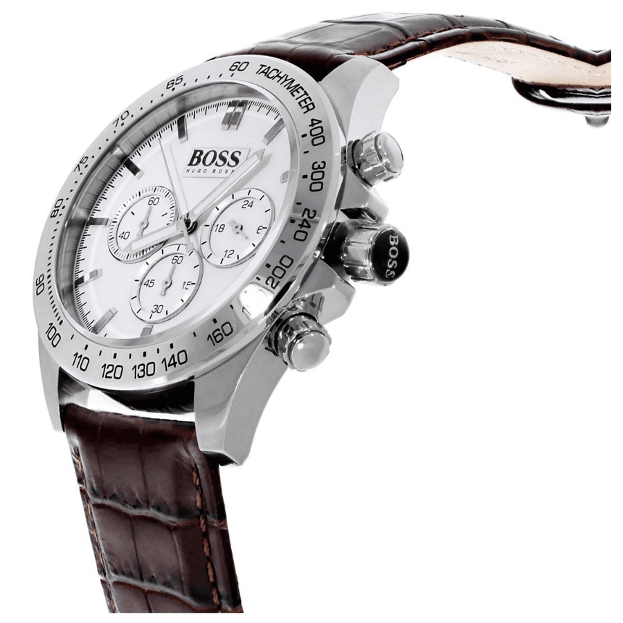 Hugo Boss Ikon White Dial Brown Leather Strap Watch for Men - 1513175