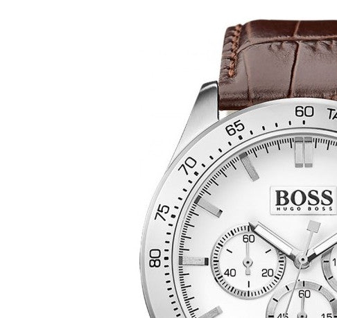 Hugo Boss Ikon White Dial Brown Leather Strap Watch for Men - 1513175