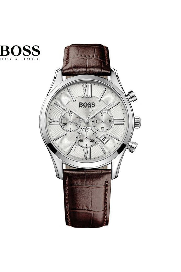 Hugo Boss Ikon White Dial Brown Leather Strap Watch for Men - 1513175