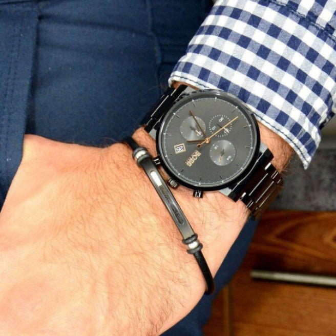 Hugo Boss Integrity Black Dial Black Steel Strap Watch for Men - 1513780