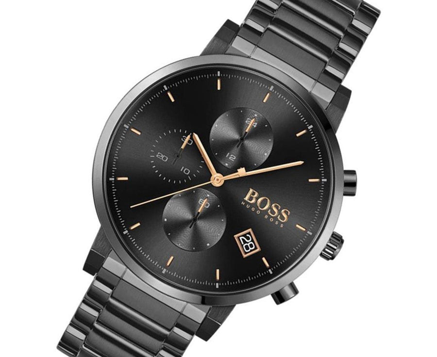 Hugo Boss Integrity Black Dial Black Steel Strap Watch for Men - 1513780