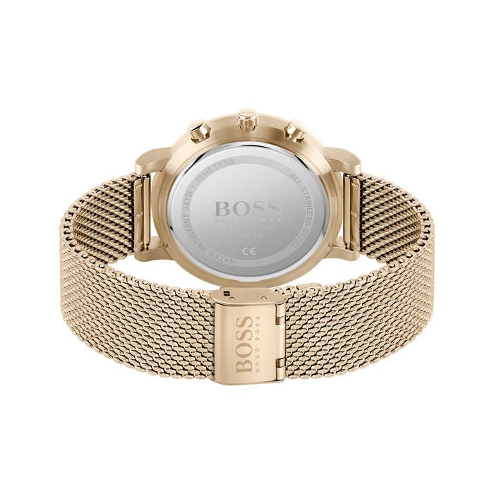 Hugo Boss Integrity Black Dial Gold Mesh Bracelet Watch for Men - 1513808