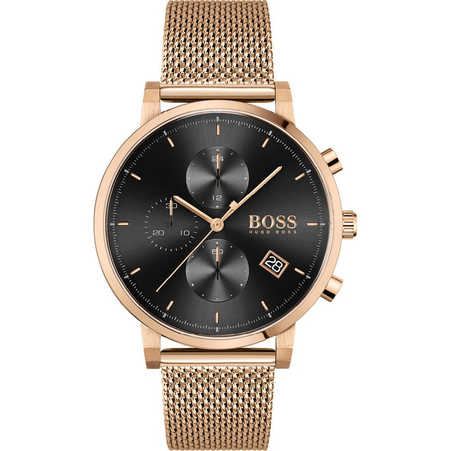 Hugo Boss Integrity Black Dial Gold Mesh Bracelet Watch for Men - 1513808