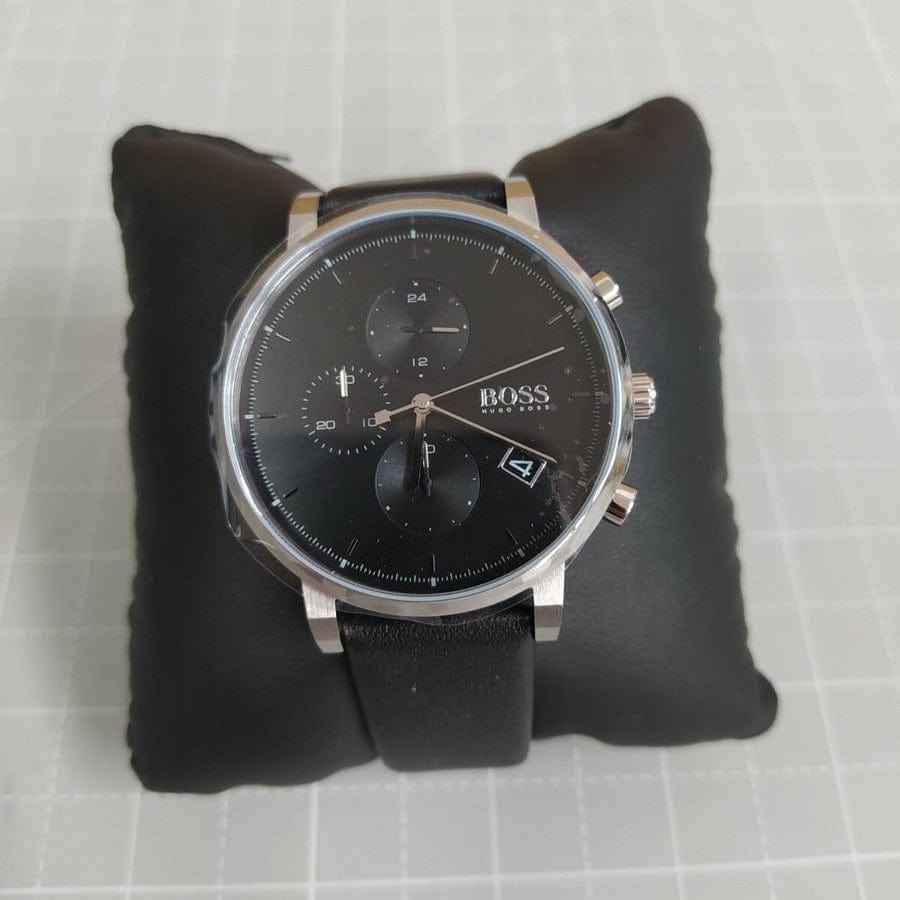 Hugo Boss Integrity Chronograph Black Dial Black Leather Strap Watch for Men - 1513777