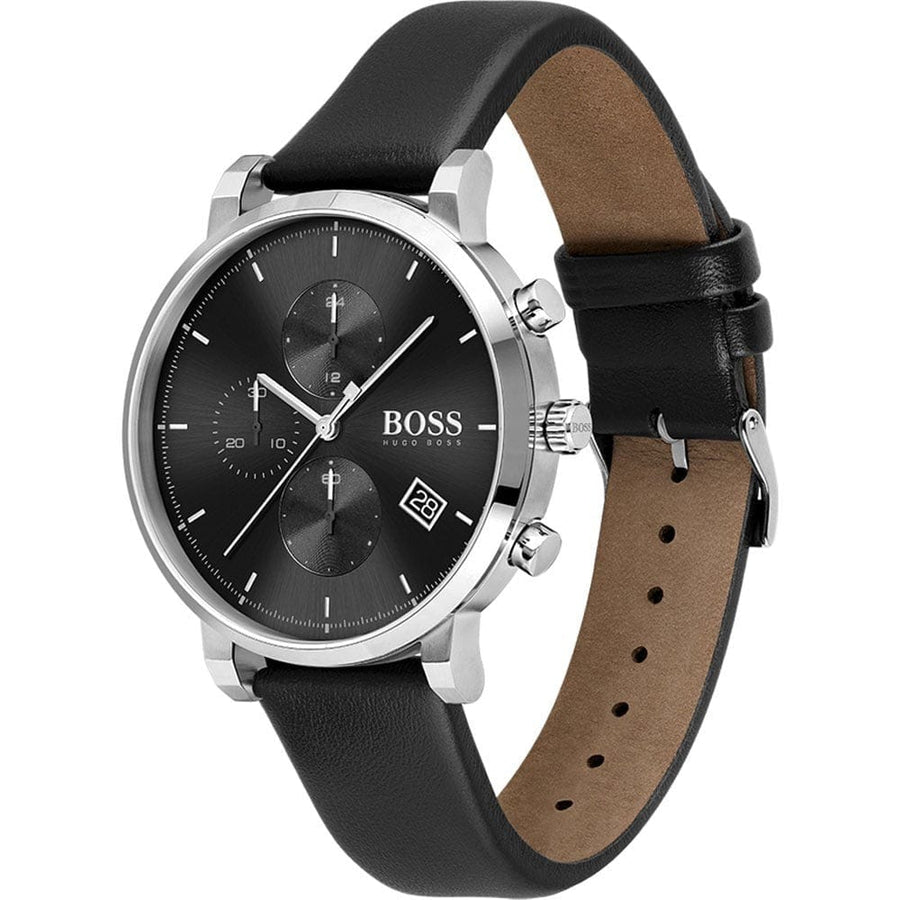 Hugo Boss Integrity Chronograph Black Dial Black Leather Strap Watch for Men - 1513777