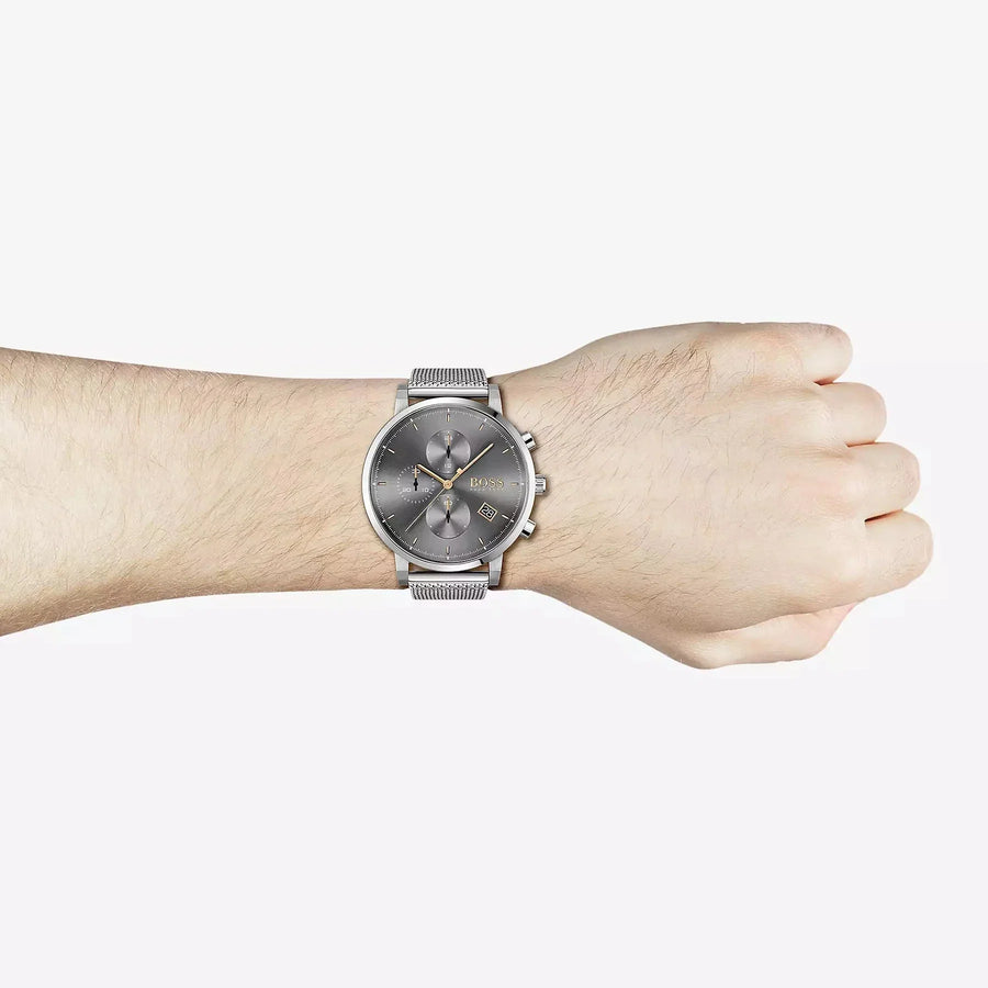 Hugo Boss Integrity Grey Dial Silver Mesh Bracelet Watch for Men - 1513807