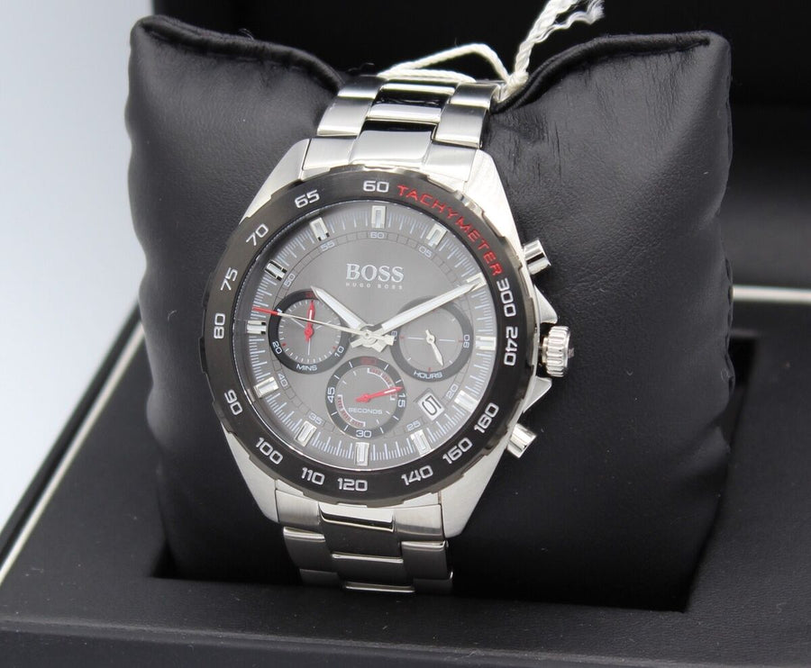 Hugo Boss Intensity Chronograph Black Dial Silver Steel Strap Watch For Men - 1513680