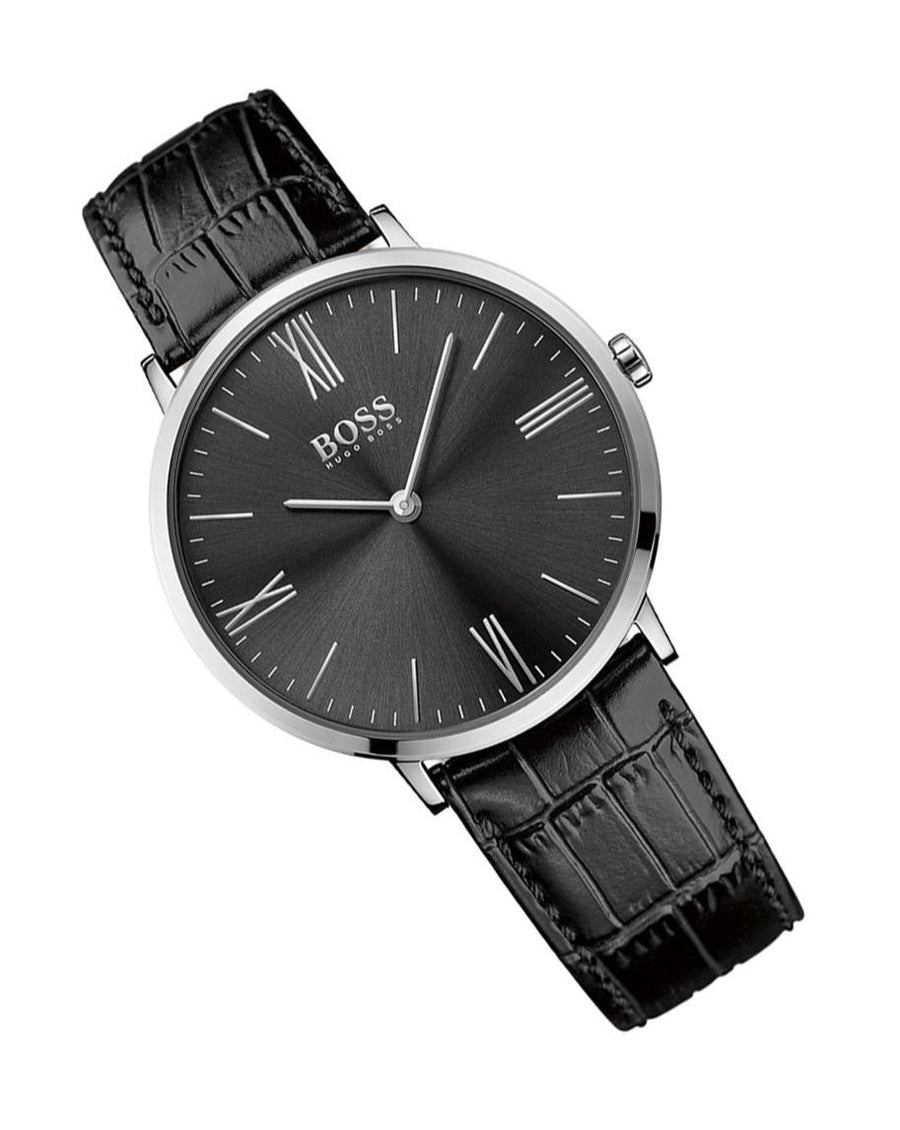 Hugo Boss Jackson Black Dial Black Leather Strap Watch for Men - 1513369