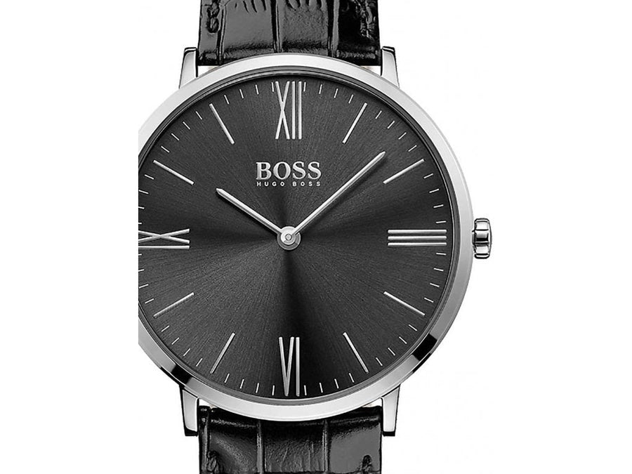 Hugo Boss Jackson Black Dial Black Leather Strap Watch for Men - 1513369