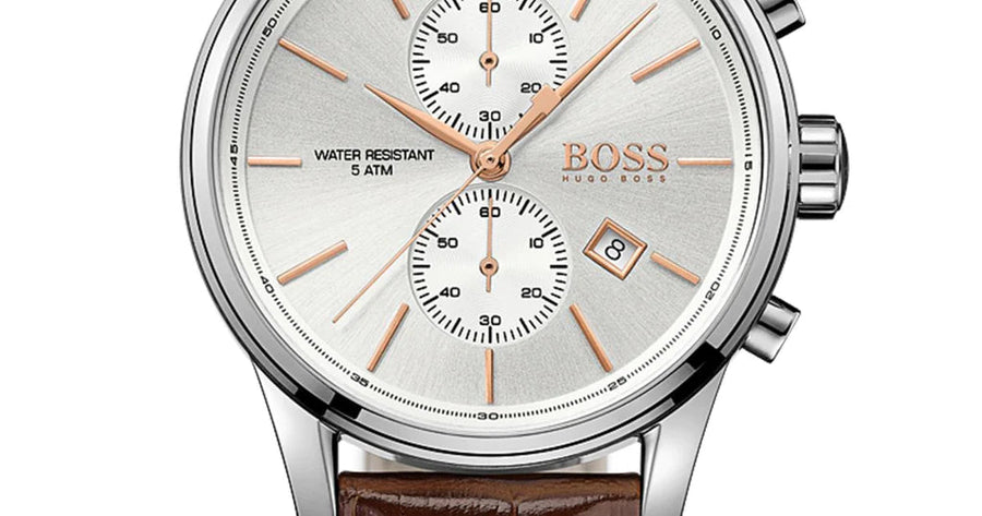 Hugo Boss Jet Chronograph Quartz Silver Dial Brown Leather Strap Watch For Men - HB1513280