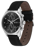 Hugo Boss Navigator Black Dial Black Leather Strap Watch for Men - 1513678