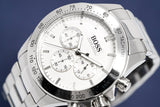 Hugo Boss Ikon Chronograph White Dial Silver Steel Strap Watch for Men - 1512962