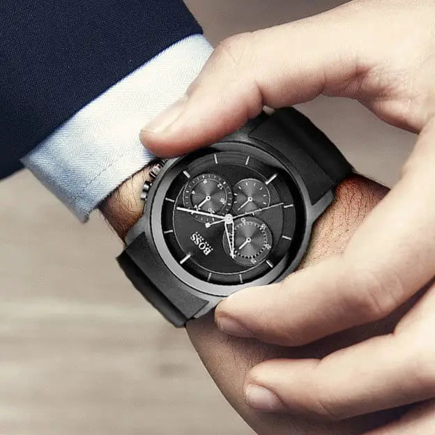 Hugo Boss Modern Black Dial Black Rubber Strap Watch for Men - 1512639