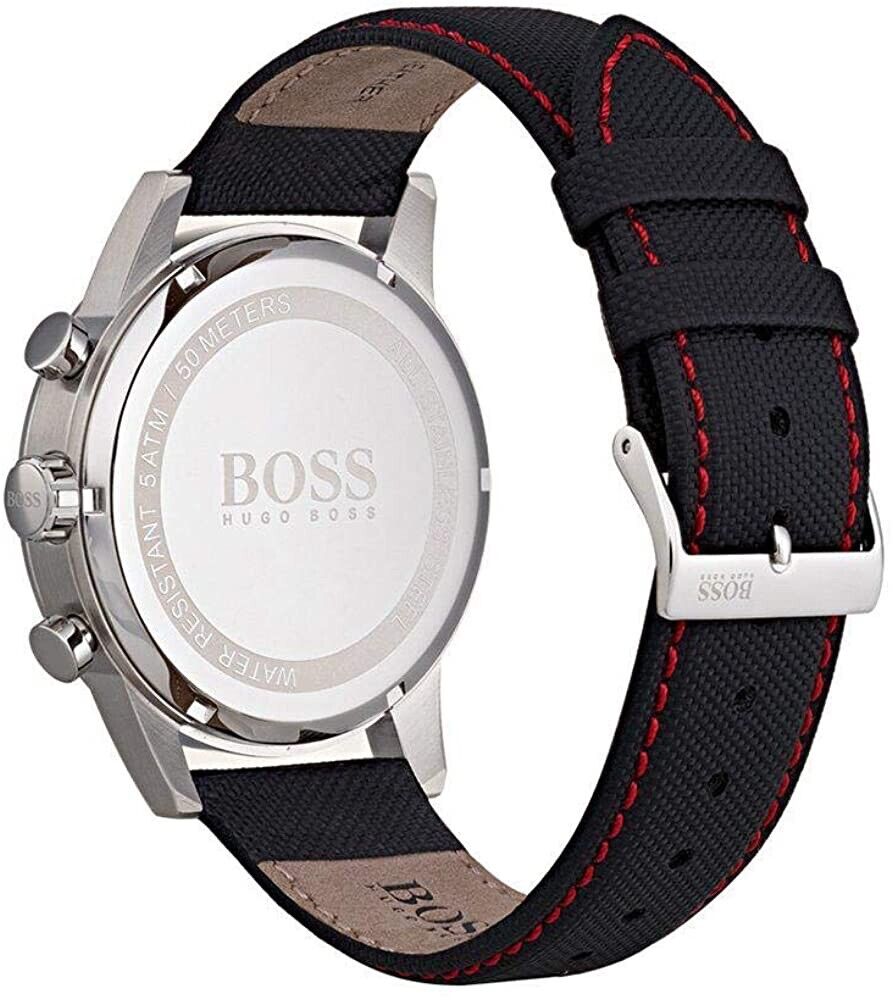 Hugo Boss Navigator Black Dial Black Leather Strap Watch for Men - 1513535
