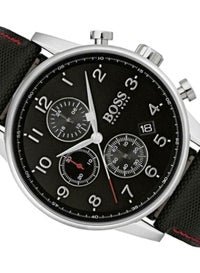 Hugo Boss Navigator Black Dial Black Leather Strap Watch for Men - 1513535