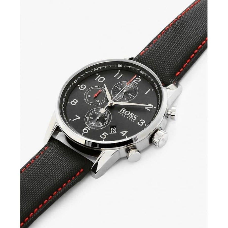 Hugo Boss Navigator Black Dial Black Leather Strap Watch for Men - 1513535
