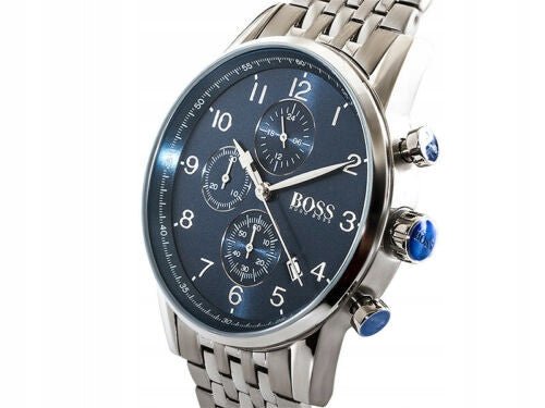 Hugo Boss Navigator Chronograph Blue Dial Silver Steel Strap Watch for Men - 1513498