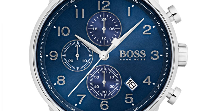 Hugo Boss Navigator Chronograph Blue Dial Silver Steel Strap Watch for Men - 1513498