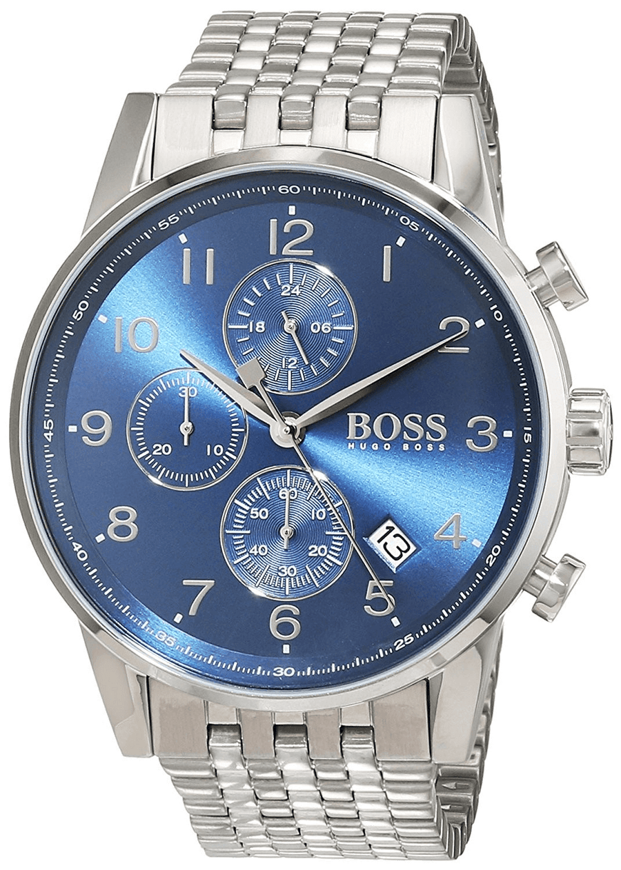 Hugo Boss Navigator Chronograph Blue Dial Silver Steel Strap Watch for Men - 1513498