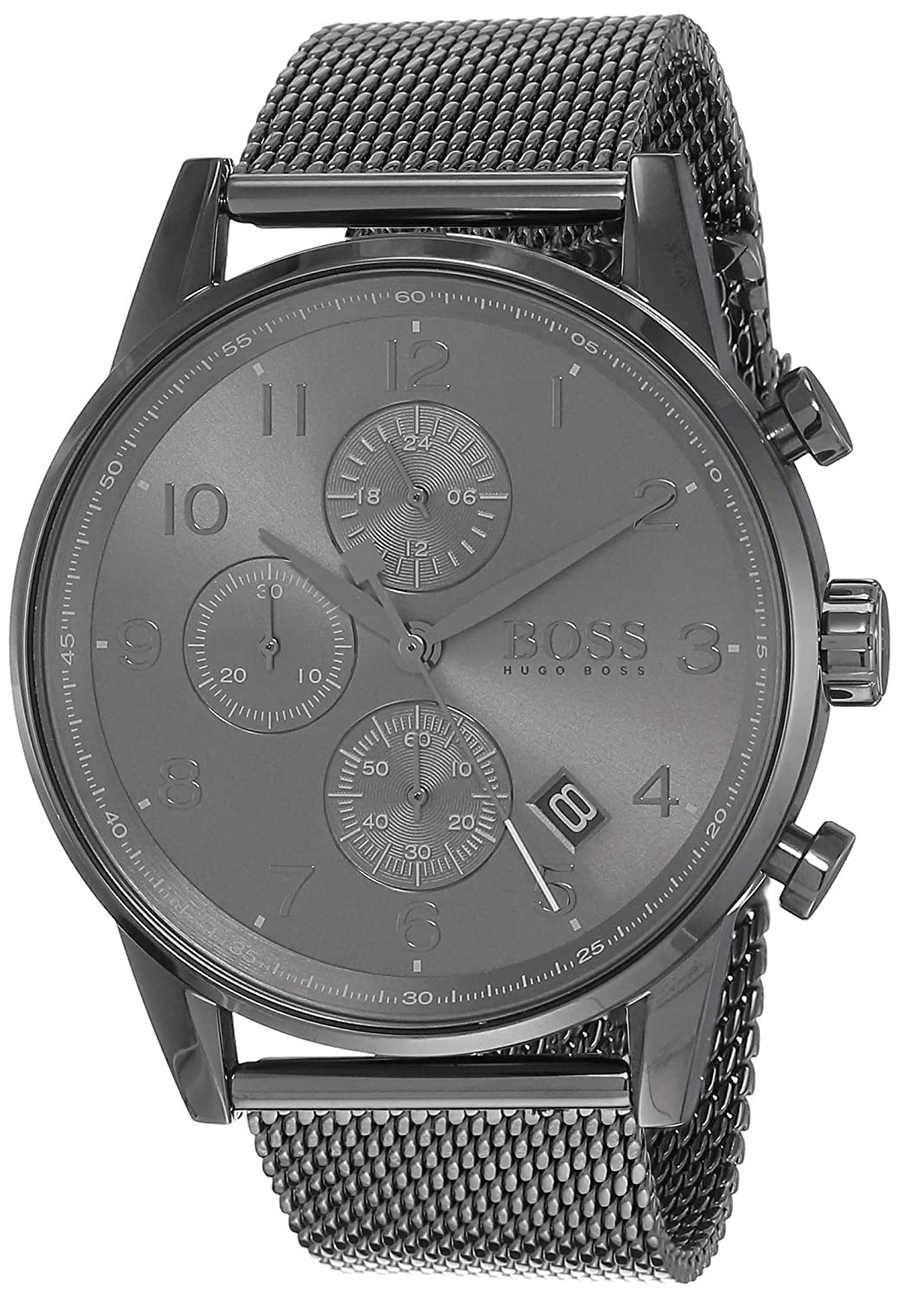 Hugo Boss Navigator Grey Dial Grey Mesh Bracelet Watch for Men - 1513674