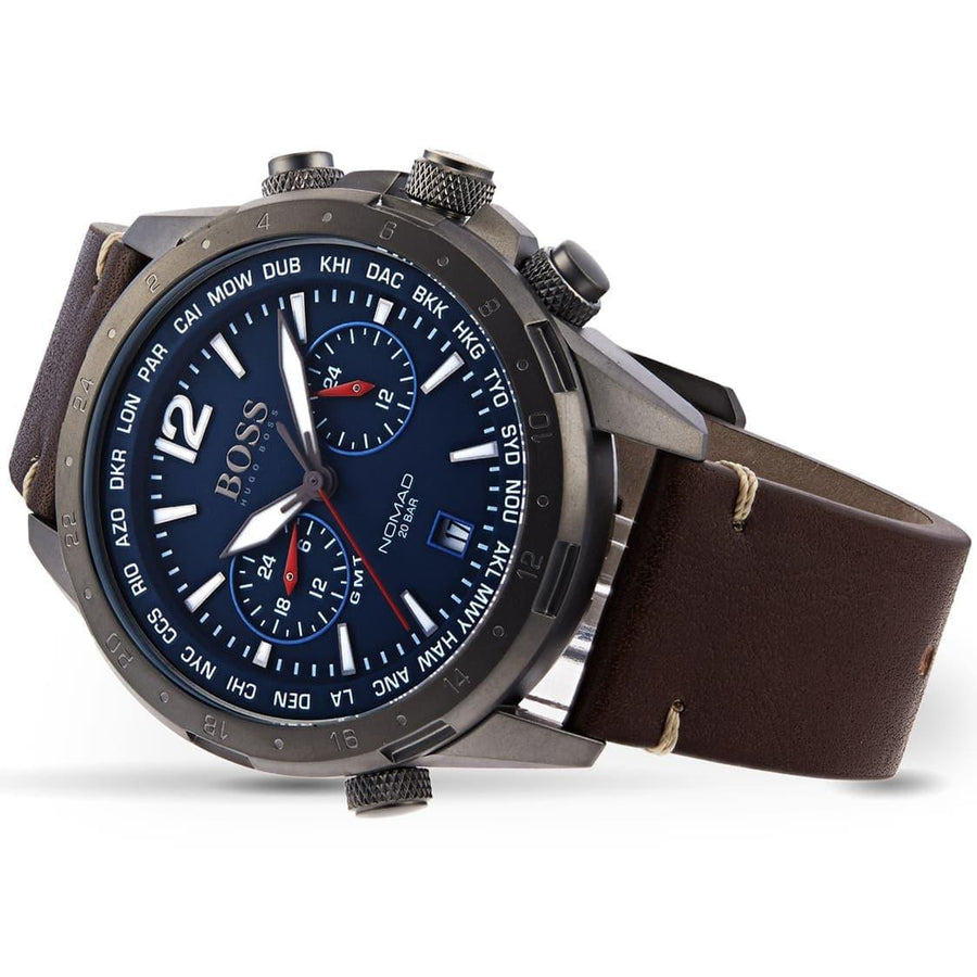 Hugo Boss Nomad Blue Dial Brown Leather Strap Watch for Men - 1513773