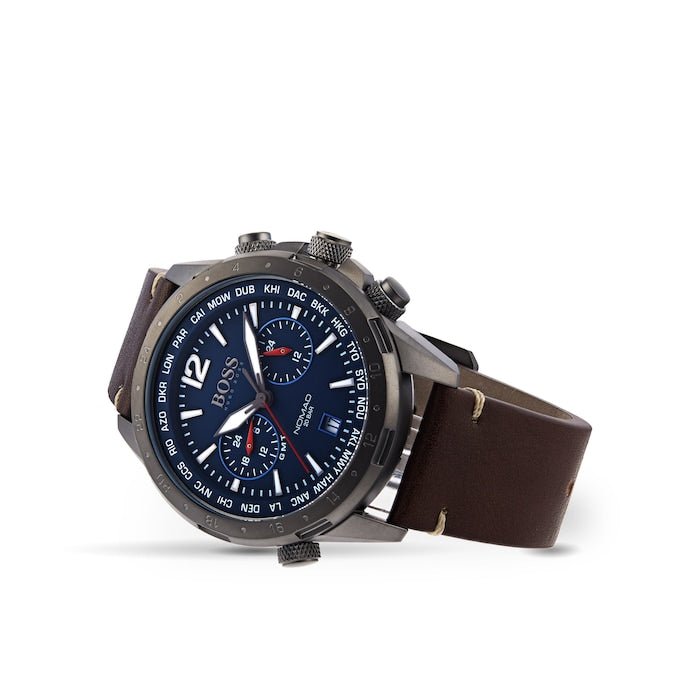Hugo Boss Nomad Blue Dial Brown Leather Strap Watch for Men - 1513773