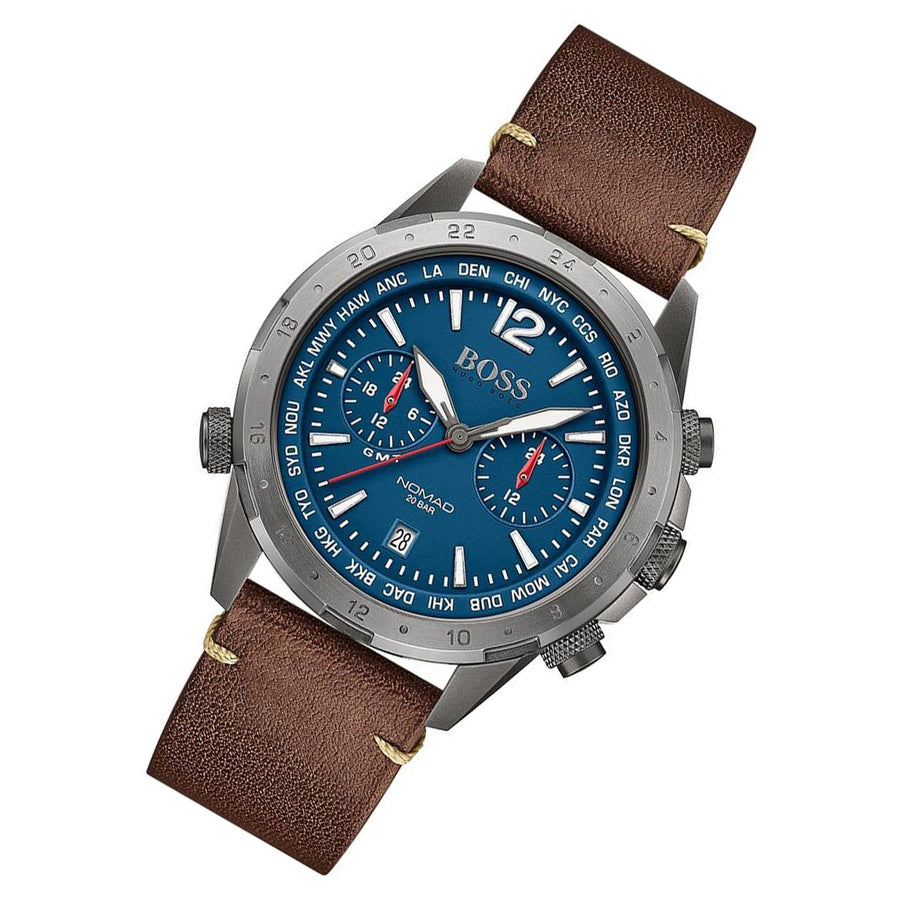 Hugo Boss Nomad Blue Dial Brown Leather Strap Watch for Men - 1513773